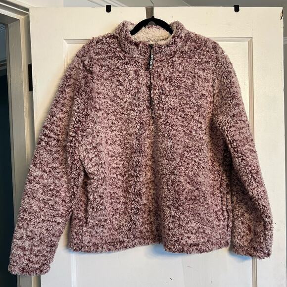 Time & Tru Speckled Burgundy Purple Cozy Sherpa Crop Jacket, Size XL (16-18) - Picture 2 of 7